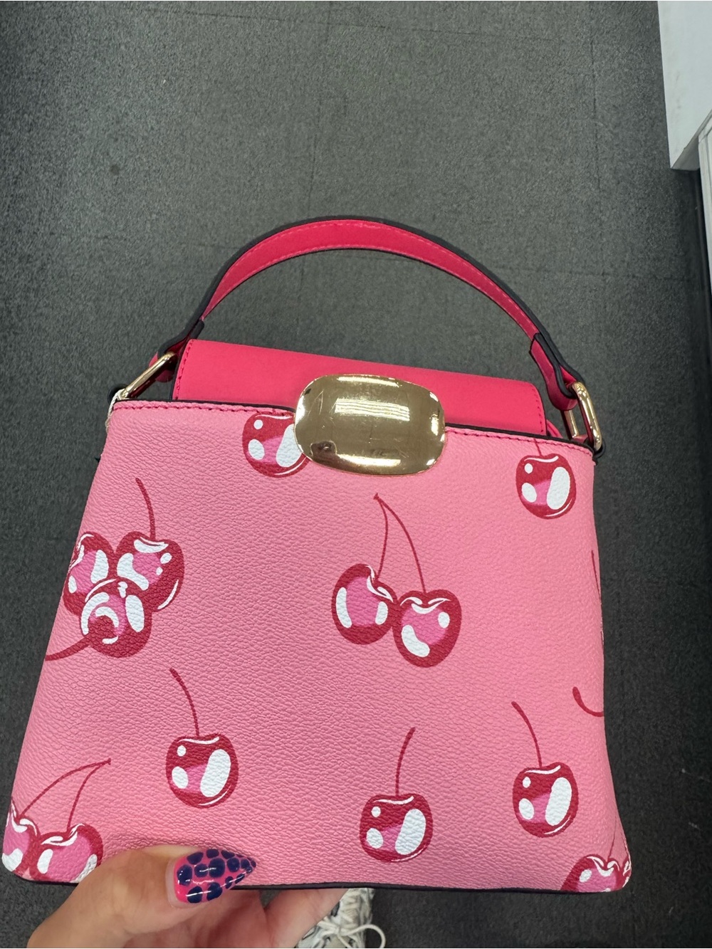 Pink Cherry Print Top-Handle Bag